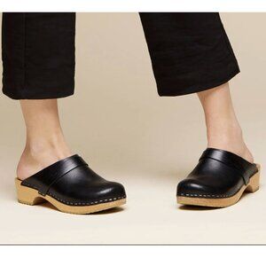 Swedish Hasbeens Womens Husband Clogs Size 40 Slip On Mules Black Leather